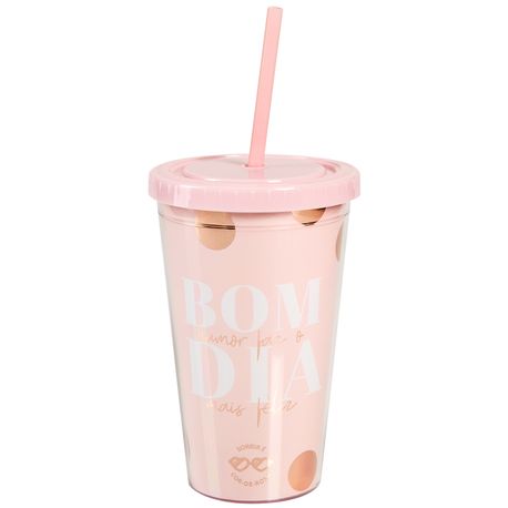 Foto de Copo Com Canudo Rosa - 500ml